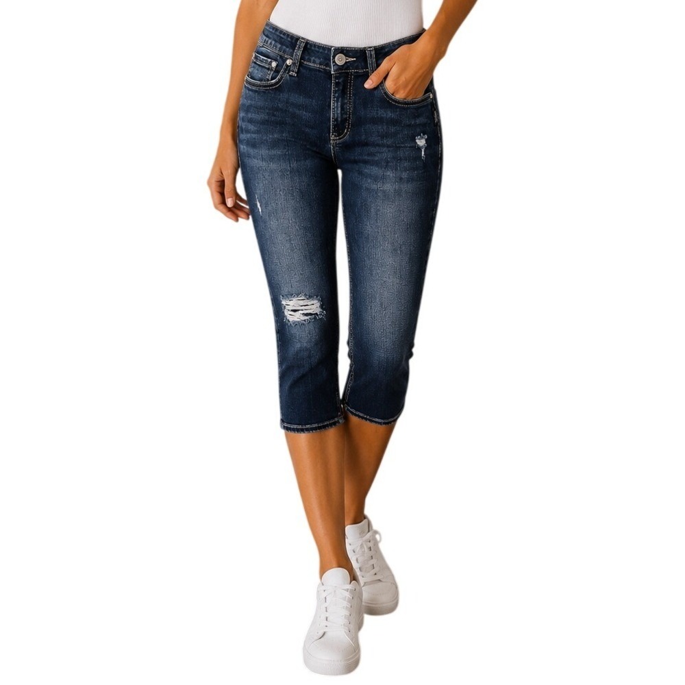 Silver Jeans Co Dark Wash Distressed Elyse Capri Denim Jeans Women's 18/22.5